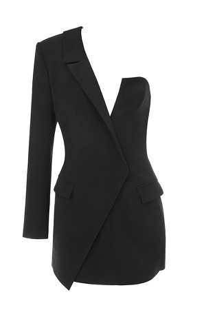 Clothing : Jackets : 'Febe' Black Crepe One Sleeved Tuxedo Dress