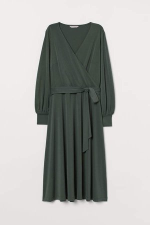 Creped Wrap-front Dress - Green