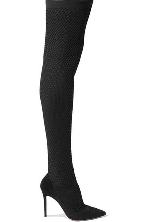 Gianvito Rossi | 105 suede and honeycomb-knit over-the-knee sock boots | NET-A-PORTER.COM