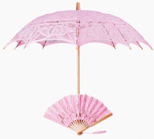 Pink Lace Parasol & Fan