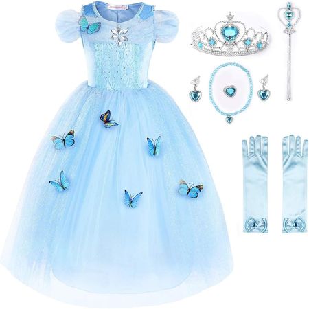Amazon.com: JerrisApparel Flower Girls Dress Princess Costume Butterfly Girl (2 Years, Sky Blue with Accessories) : Toys & Games