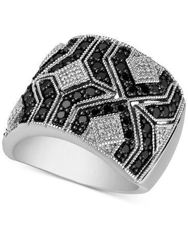 Macy's Sterling Silver Black & White Diamond Statement Ring