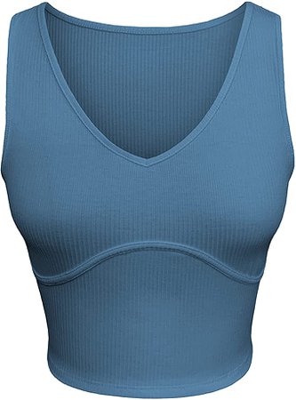 SINRGAN Women's Deep V Neck Basic Crop Tank Tops Sleeveless Ribbed Fitted Gym Sport Top at Amazon Women’s Clothing store