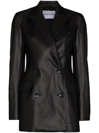 STAND STUDIO Jodie double-breasted faux-leather blazer - FARFETCH
