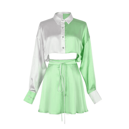green and white top and skirt set