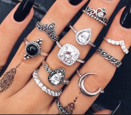 Silver & Black Ring Set