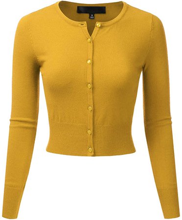EIMIN Women's Crewneck Button Down Long Sleeve Cropped Cardigan Sweater BABYYELLOW S at Amazon Women’s Clothing store