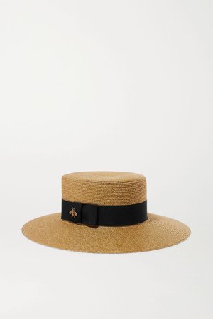 Gold Grosgrain-trimmed glittered straw hat | Gucci | NET-A-PORTER