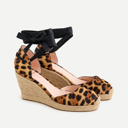 J.Crew: Lace-up Espadrille Wedges In Leopard Calf Hair For Women