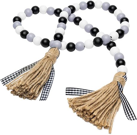 Amazon.com: R HORSE Black & White Plaid Wood Beads, 41'' Baffalo Wood Beads Garland Winter Rustic Beads Garland with Jute Rope Plaid Tassel Christmas Tiered Tray Decoration Farmhouse Home Décor for Room Ornament : Home & Kitchen
