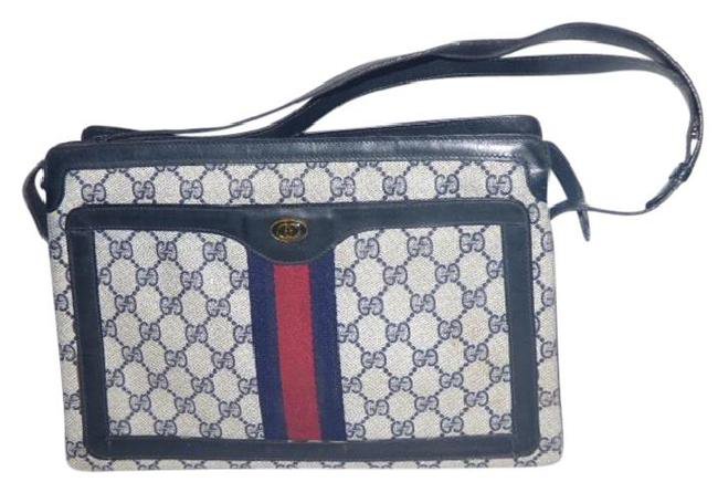 Gucci Vintage Pursesl/Designer Purses Shades Of Blue with Red & Navy Stripe Accents Coated Canvas and Leather Shoulder Bag - Tradesy