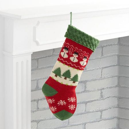 Red and Green Snowman Knit Christmas Stocking | World Market