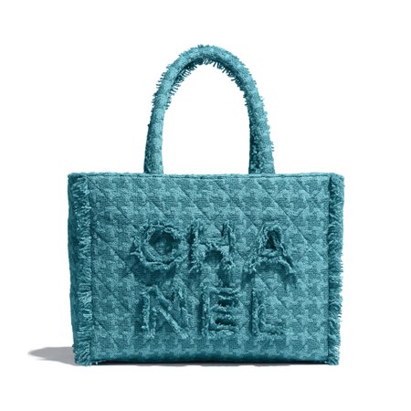 Wool Tweed Gold-Tone Metal Turquoise Zipped Shopping Bag | CHANEL