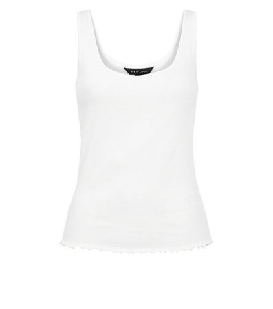 White Ribbed Frill Scoop Neck Vest | New Look