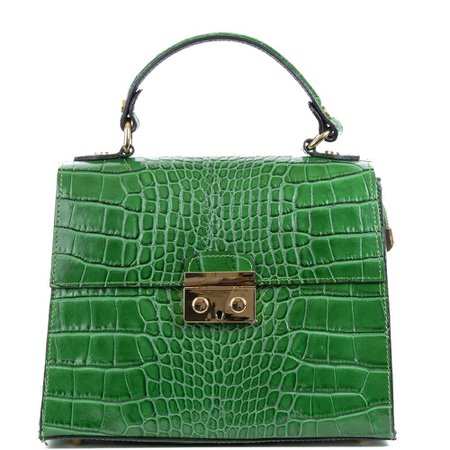 Emerald Green Real Italian Leather Croc Satchel Bag