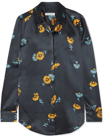 Essential Floral-print Silk-satin Shirt - Navy
