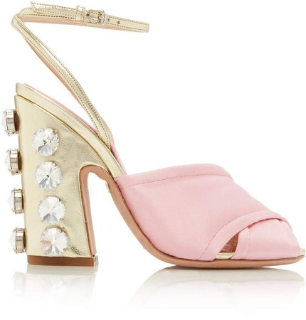 Embellished Leather And Satin Sandals