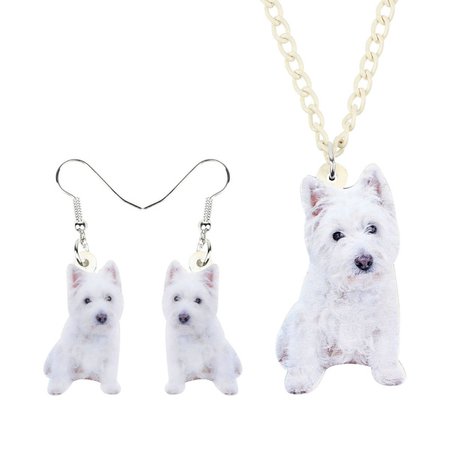 Acrylic White West Highland Terrier Dog Jewelry Sets Cute Animal Pendants Necklace Earrings Collar Ornaments Decoration For Women Girls Teens Trendy Accessories Charm Gifts | Wish