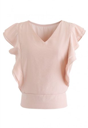 Bowknot Waist Sleeveless Ruffle Top in Peach - NEW ARRIVALS - Retro, Indie and Unique Fashion