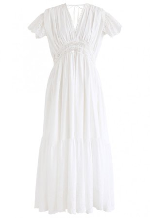 Frill Hem Plunging V-Neck Sleeveless Maxi Dress in White - NEW ARRIVALS - Retro, Indie and Unique Fashion