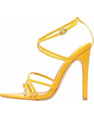 Fall 2019 Sales on 294-9 Strappy Patent Shiny Triangle Pointed Open Toe Stiletto High Heel Gladiator Sandal Yellow