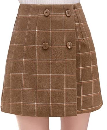 Youhan Women's Winter High Waist Buttons Plaid A-Line Mini Skirt at Amazon Women’s Clothing store