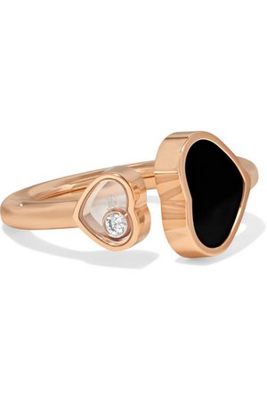 Chopard | Happy Hearts 18-karat rose gold, diamond and onyx ring | NET-A-PORTER.COM