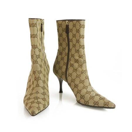 GUCCI GG monogram canvas above ankle boots slim medium heels pointed toe 37 - swapshop.gr