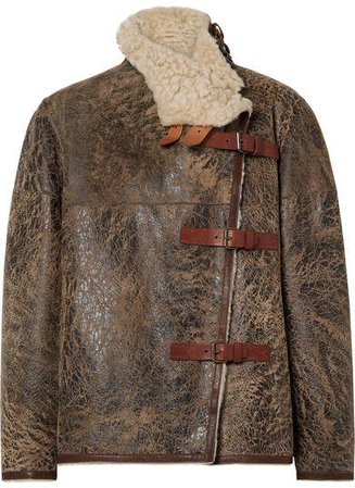 Abelina Leather-trimmed Painted Shearling Jacket - Brown