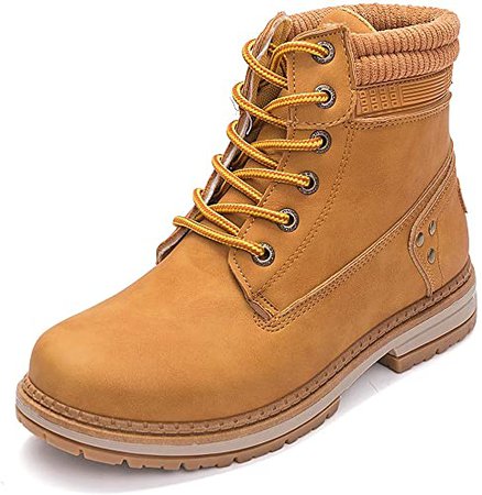 Amazon.com | Athlefit Women's Lace up Ankle Boots Work Waterproof Low Heel Combat Booties Size 9 Camel | Ankle & Bootie