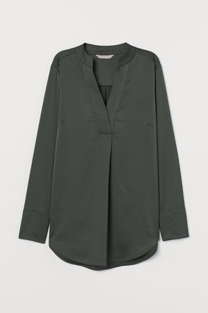 Satin Blouse - Dark khaki green - Ladies | H&M US
