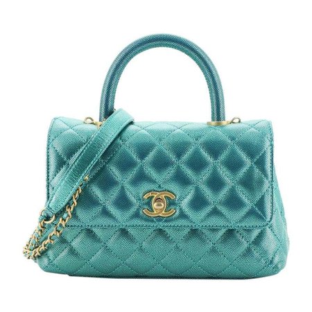 Chanel Coco Top Handle Bag Quilted Iridescent Caviar Mini For Sale at 1stdibs