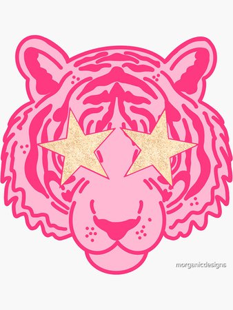 "Pink Star Eye Tiger Face" Sticker by morganicdesigns | Redbubble