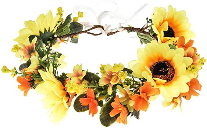 Vividsun Sunflower Crown Floral Flower Crown Hair Accessories (Yellow/Orange) at Amazon Women’s Clothing store