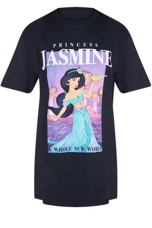 Black Disney Princess Jasmine Print Oversized T Shirt