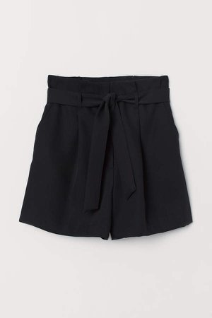 Shorts with Tie Belt - Black