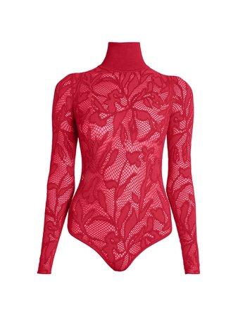Shop Alaïa Lace Turtleneck Bodysuit | Saks Fifth Avenue