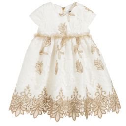 Graci - Ivory & Gold Embroidered Dress | Childrensalon