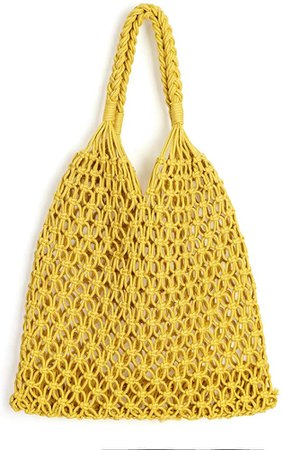 Ayliss Handmade Straw Bag Travel Beach Fishing Net Handbag Shopping Woven Shoulder Bag for Women (Yellow #1): Handbags: Amazon.com