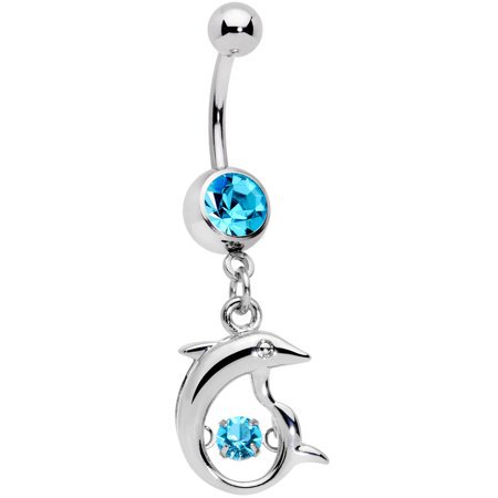 Body Candy - Body Candy Womens 14G Steel Navel Ring Piercing Light Blue Accent Double Dolphin Dangle Belly Button Ring - Walmart.com