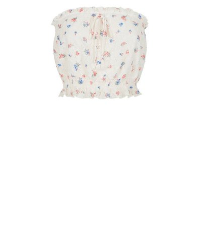White Floral Lace Tie Front Bandeau Top | New Look