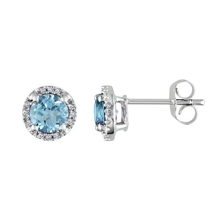 Stella Grace Sky Blue Topaz and Diamond Accent 10k White Gold Halo Stud Earrings