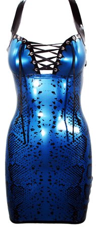 *clipped by @luci-her* Metallic Blue Snake Print Latex Halter Mini Dress – Venus Prototype Latex