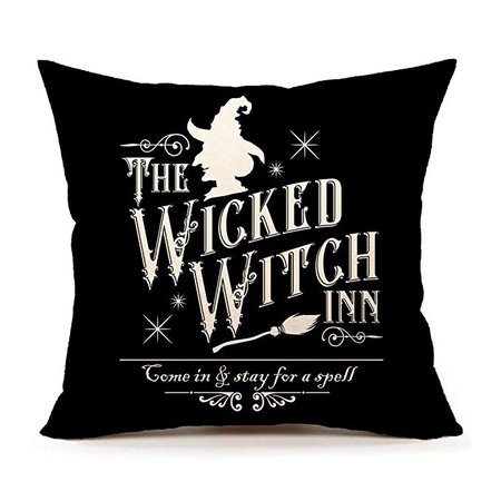 4TH Emotion Halloween Wicked Witch Inn Throw Pillow Cover Farmhouse Cushion Case for Sofa Couch 18x18 Inches Cotton Linen: Gateway