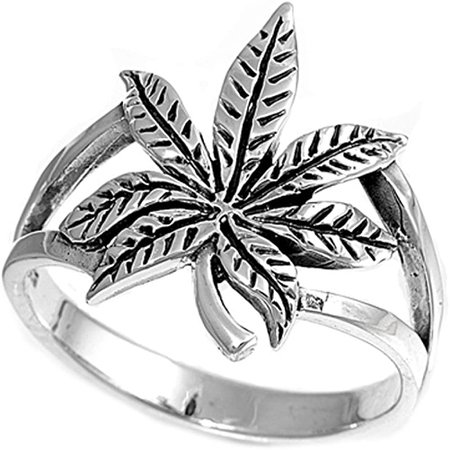 Sterling Silver Cannabis Sativa Marijuana Ring Wholesale Band 17mm Sizes 4-13