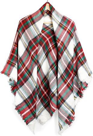 OCT17 Plaid Scarfs for Women Pashmina Tartan Wrap Large Warm Blanket Soft Shawl Checked Winter Fall Scarfs Scarves for Woman - Green at Amazon Women’s Clothing store