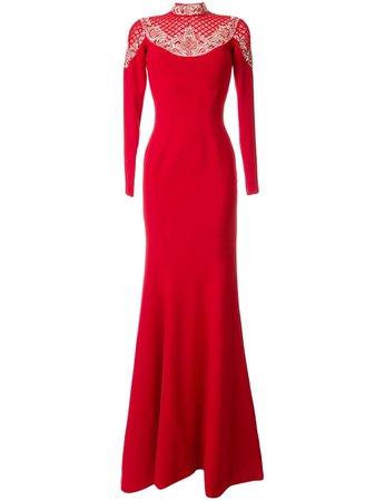 Shop red Saiid Kobeisy embroidered chest gown with Express Delivery - Farfetch