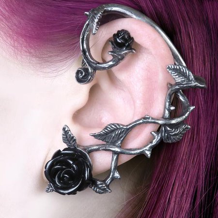 Gothic Black Rose Ear Wrap Earring