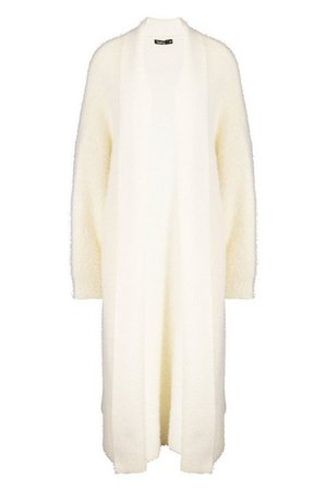 Premium Fluffy Knit Maxi Cardigan | Boohoo white