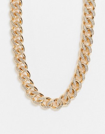 ASOS DESIGN necklace with iced crystal curb chain in gold tone | ASOS